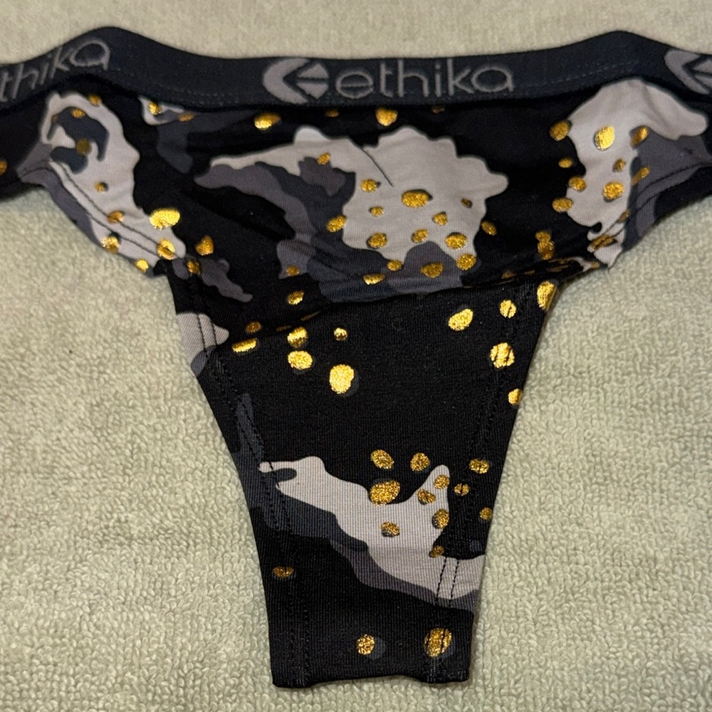 Ethika Black and Gold Patterned Thong - Picture 2 of 6